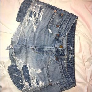 AEO light washed, distressed, high waisted shorts